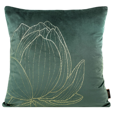 Poszewka dekoracyjna welwetowa Blink 19 kwiat lotosu Eurofirany ciemnomiętowa