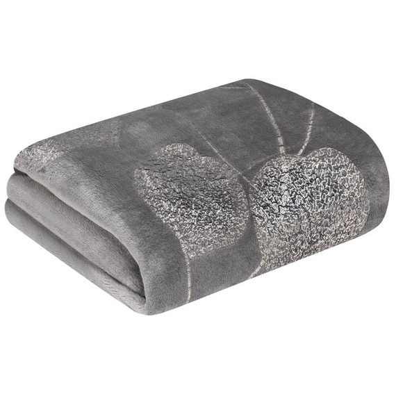 Koc narzuta z mikrofibry z błyszczącym nadrukiem liści Ginko 2 Eurofirany miodowy