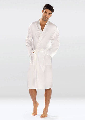 Szlafrok męski satynowy Christian Dkaren - jasny ecru