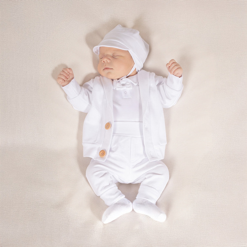 Komplet czapka, bluza, body i spodnie 169399 Nicol - biały