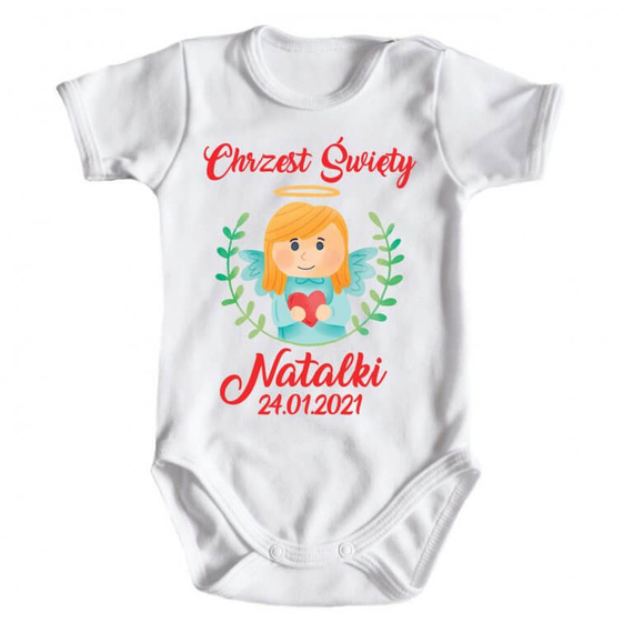 Body krótki rękaw "Chrzest dla dziewczynki z imieniem" Moocha biały