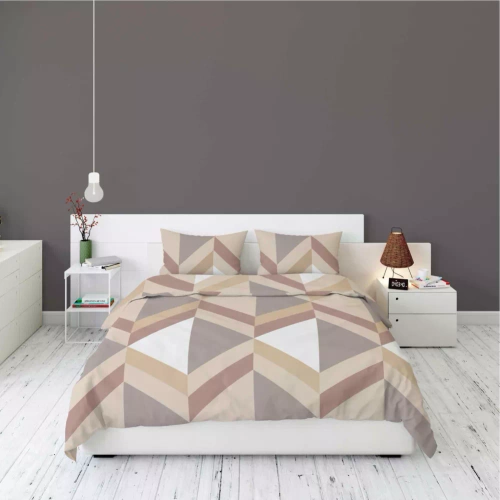 5630 A Detexpol Pastel Flowers geometryczna jodełka beżowo-brązowa– pościel flanelowa bawełniana, miękka i przytulna