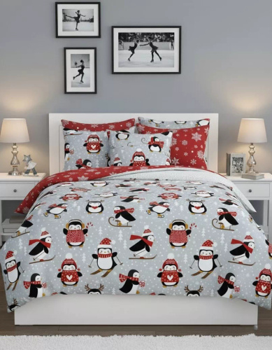 Scandic 068 Scandic Faro biała granatowa renifery  – pościel świąteczna dwustronna, bawełna 100%, komplet 