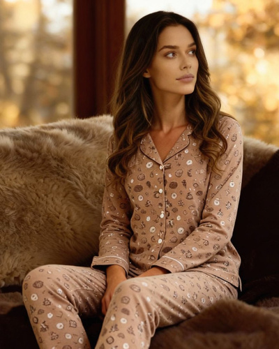 Cornette 482/434 Smile 4 – piżama damska bawełniana, rozpinana, z długim rękawem