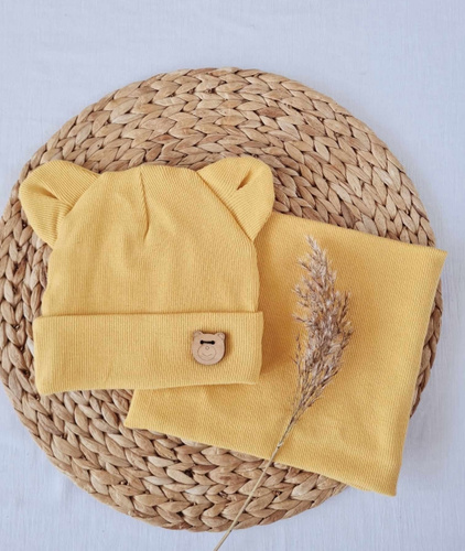 Czapka 15U Teddy prążek podwójna Marija - musztardowy