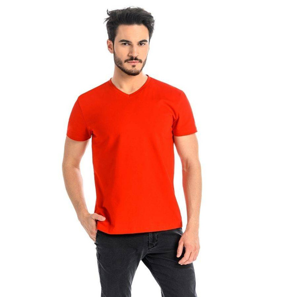 T-Shirt Męski Bawełniany Dany V- czerwony 