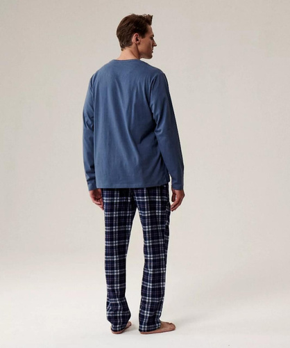 Piżama męska Atlantic NMP-393 niebieska – koszulka z długim rękawem i flanela