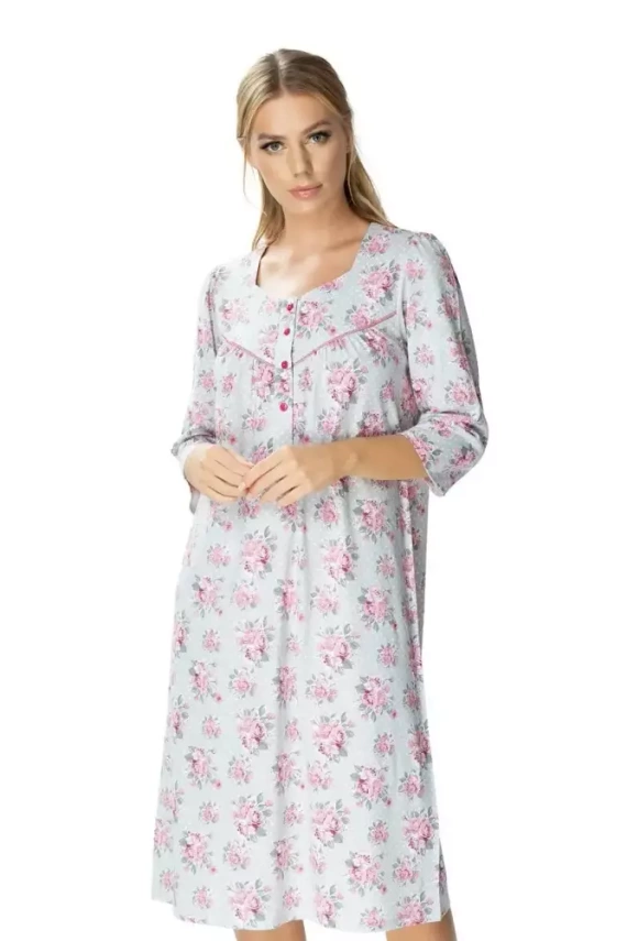Koszula nocna 86306 Ingrid z rozpinanym dekoltem Mewa kwiaty