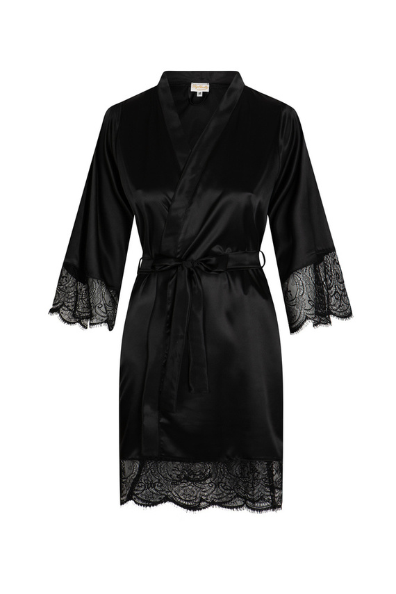 Szlafrok damski z koronką Gloria ByShelly - czarny
