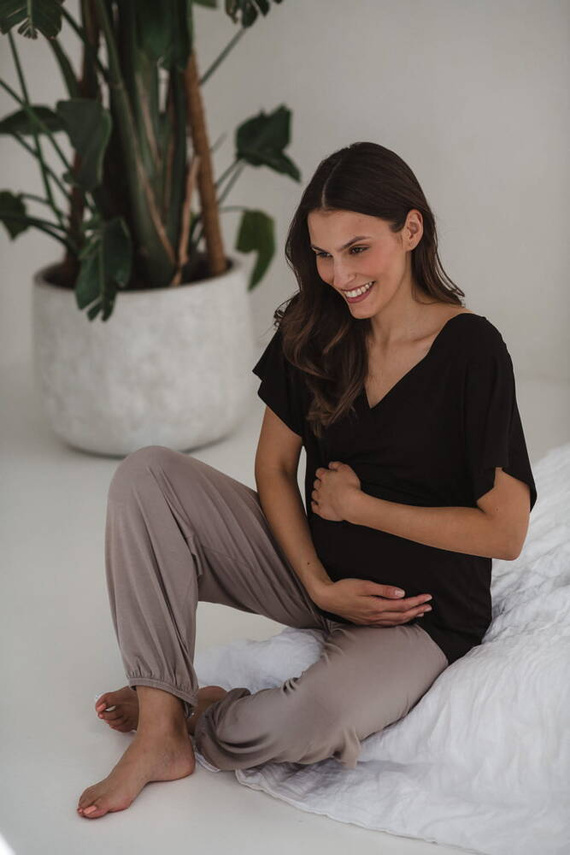 Bambusowe spodnie od piżamy ciążowej długie Moon Milk&Love beżowy