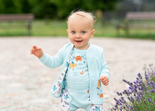 Spodnie dresowe z bawełny organicznej Morskie Zwierzątka Nini błękitny 