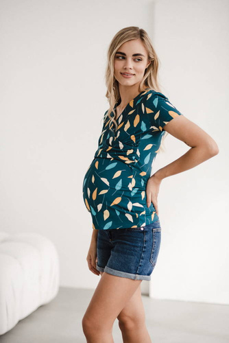 Bluzka do karmienia i ciążowa Milk Bar Milk&Love turkusowy w listki