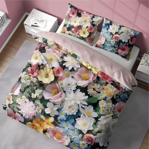 Pościel z mikrofibry kolorowa kwiaty 5313 A Detexpol różowy 