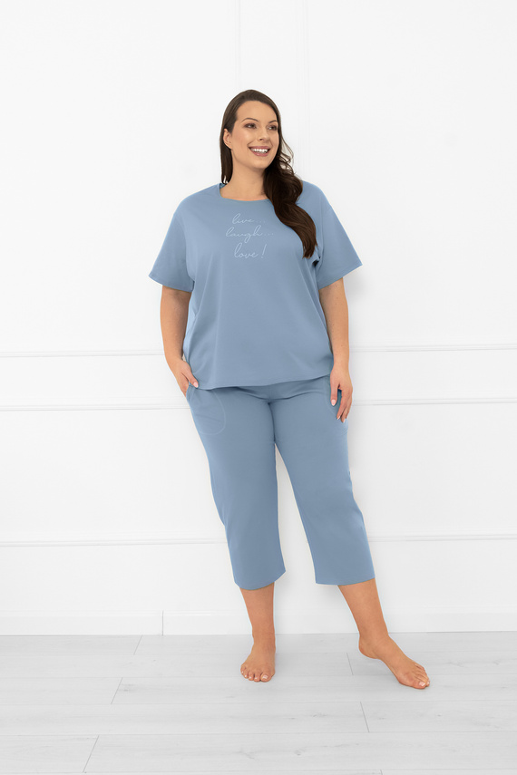 Piżama damska Ksara – naturalna bawełna krótki rękaw, 3/4 spodnie Italian Fashion - stalowy