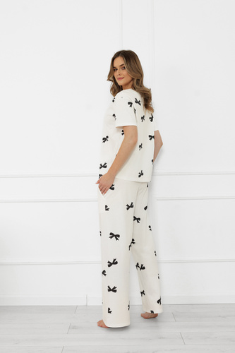 Damska piżama Figaro – bawełna, ecru, koszulka + spodnie Italian Fashion