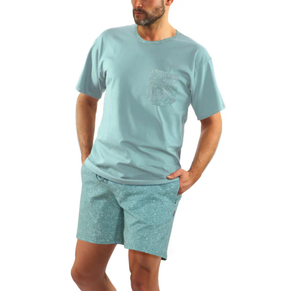Bawełniana piżama męska, krótki rękaw i spodenki 2693/02 Sesto Senso - miętowy