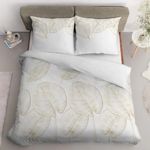 Pościel satynowa 4678 A Home Satin liście Detexpol kremowy 