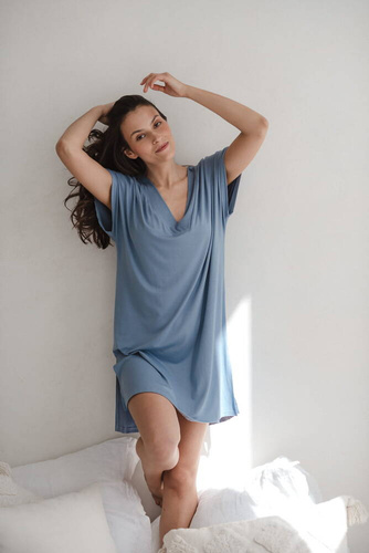 Bambusowa koszula nocna ciążowa i do karmienia Moon Milk&Love ciemny błękit