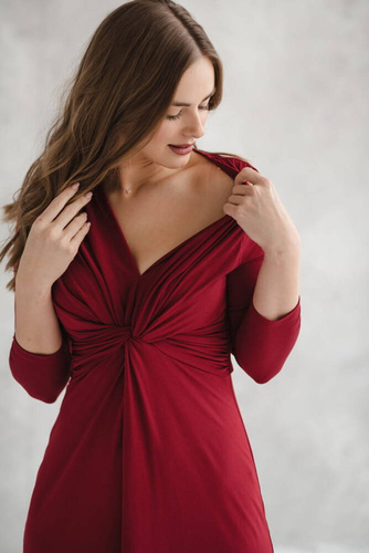 Sukienka ciążowa i do karmienia rękaw Loop 7/8 Milk&Love bordowy