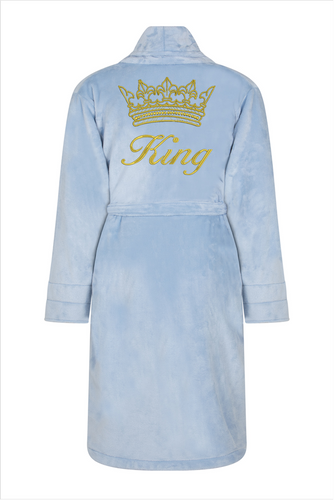 Szlafrok męski King + Korona ByShelly - błękitny/złoty