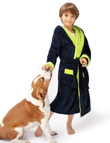 Szlafrok dziecięcy Kids Delfino - navy/lime