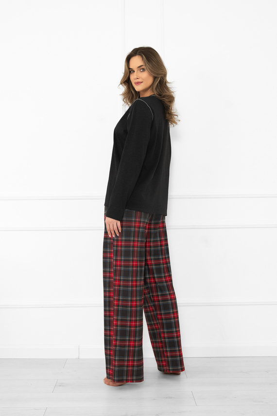 Piżama damska Rozana Italian Fashion ciemny melanż 100% bawełna, długi rękaw , spodnie w kratę