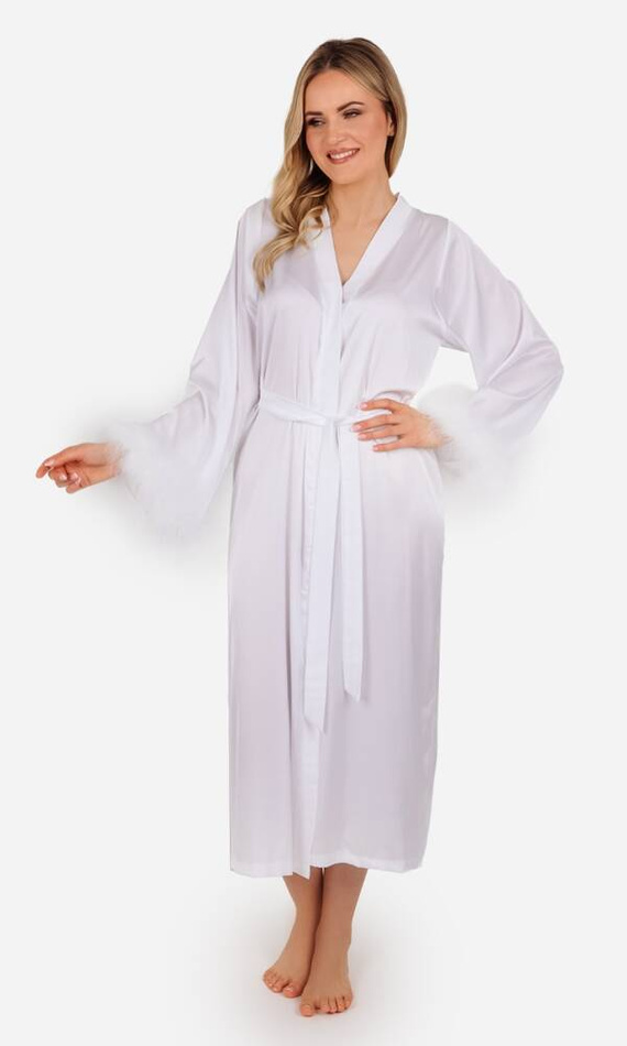 Szlafrok damski satynowy długi Sana ByShelly - biały