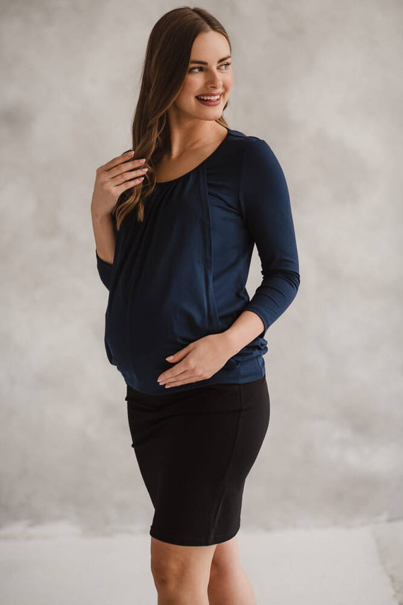 Bluzka ciążowa i do karmienia z rękawem 7/8 Kangaroo Milk&Love granatowy