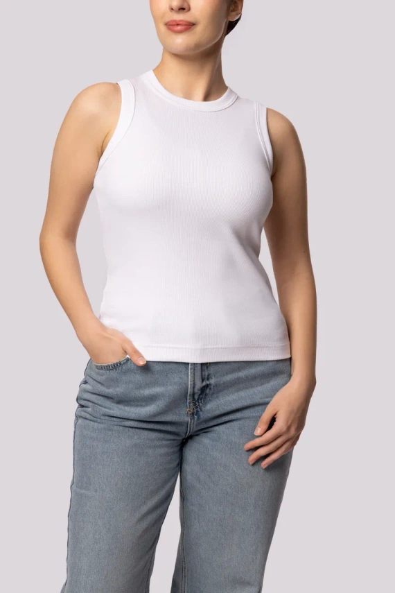 Koszulka damska bez rękawków Tank top ribben Mona biały 