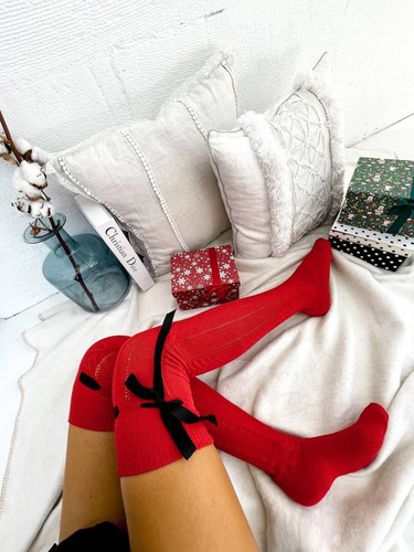 835 Wstążka Zakolanówki damskie Milena - czerwony