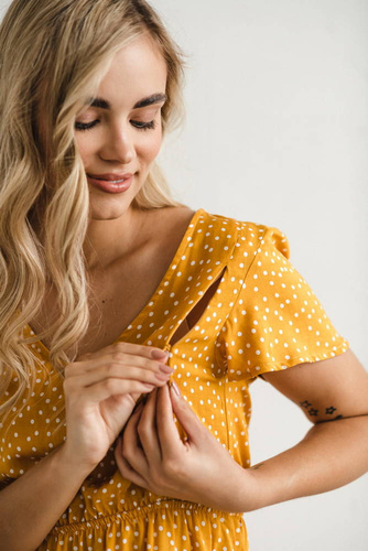 Sukienka ciążowa i do karmienia Lovely Dress Midi Milk&Love musztardowy w groszki