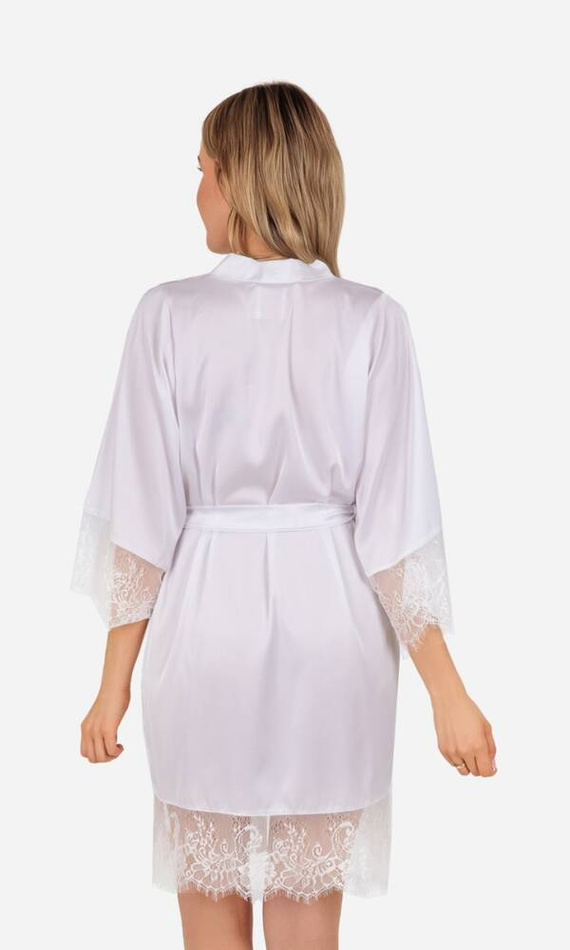 Szlafrok damski satynowy Emma ByShelly - biały