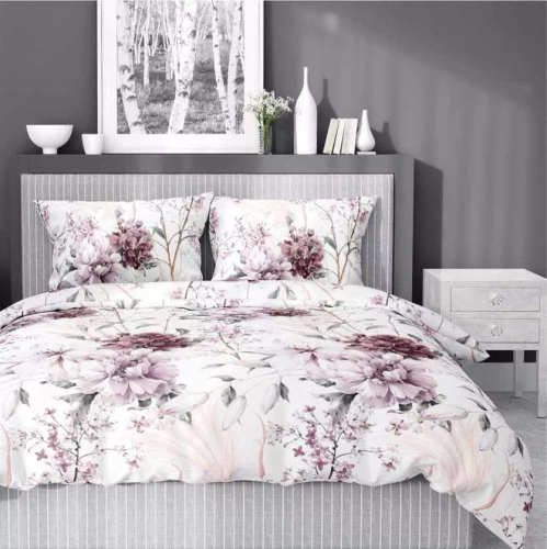 Pościel satynowa pudrowa różowa na jasnym tle 5222 B Detexpol 