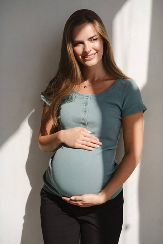 Bluzka ciążowa i do karmienia Tummy z krótkim rękawem Milk&Love patynowa 