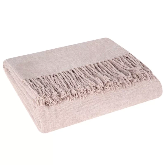 Koc pleciony z frędzlami Akryl 4 Eurofirany różowy