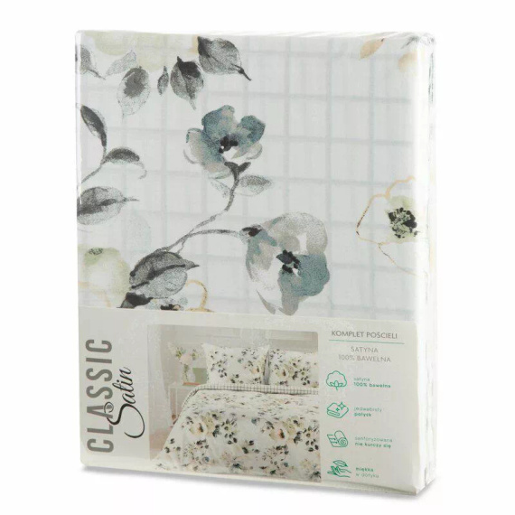 Pościel satynowa Spring 32 Kwiaty Eurofirany biały/miętowy