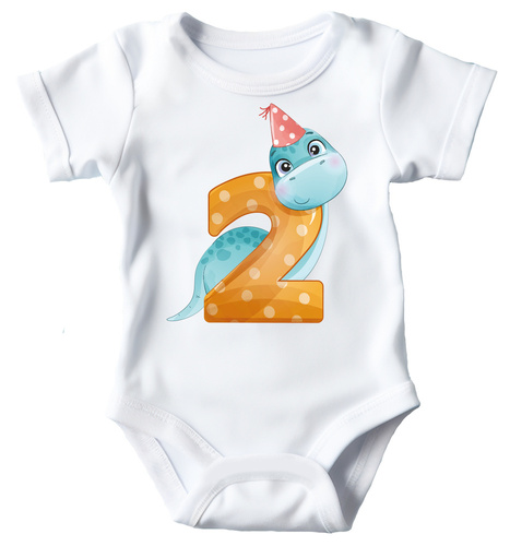 Body krótki rękaw "Urodziny Dino 2 latka" Moocha biały 