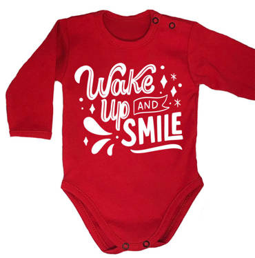 Body długi rękaw "WAKE UP AND SMILE" Moocha czerwony