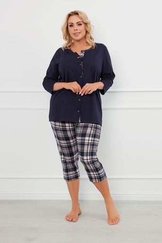 Piżama Damska 3/4 rękaw, 3/4 spodnie Dona Italian Fashion - granatowy/druk