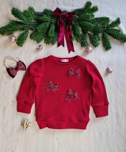 Sweterek z kokardkami M0732 Marija - czerwony