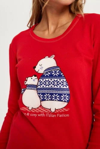 Piżama Damska długi rękaw, długie spodnie Arktyka Italian Fashion - czerwony/druk