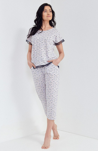 Piżama damska 105  Cana -biały kwiatki