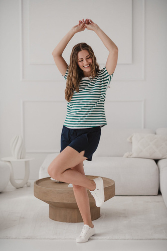 Bluzka Two Ways — ciążowa i do karmienia, dwustronna, krótki rękaw Milk&Love zielono-białe paski 