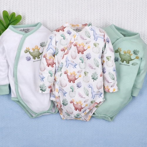 Body niemowlęce kopertowe Dino Explorer miętowy | 100% bawełna organiczna