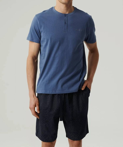 Piżama męska krótki rękaw,NMP-386  Atlantic- niebieski granatowy