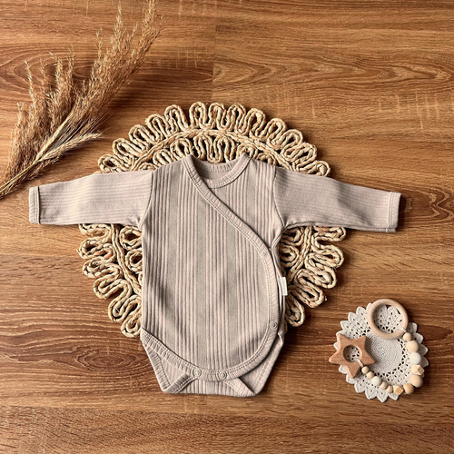 Body kopertowe z długim rękawem BDAB015 EkoBaby Mamatti - beżowy