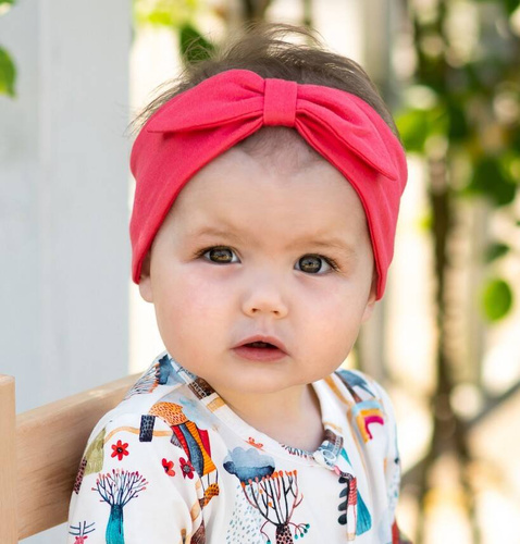 Opaska dla dziewczynki z bawełny organicznej Kolorowy Las Nini malinowy