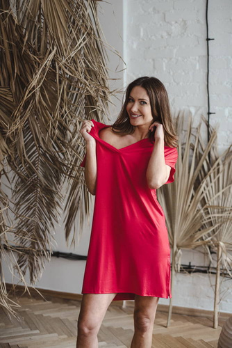 Bambusowa koszula nocna ciążowa i do karmienia Moon Milk&Love malinowy