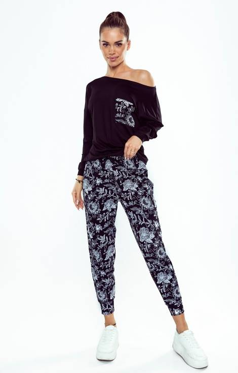 Piżama damska Sarina Eldar czarny-kwiaty