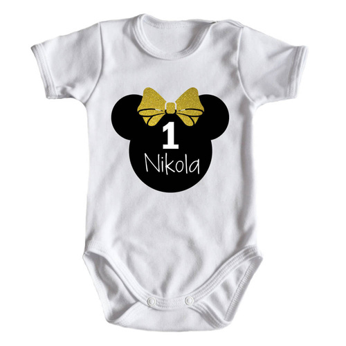 "1 urodziny roczek" body krótki rękaw Moocha złoty